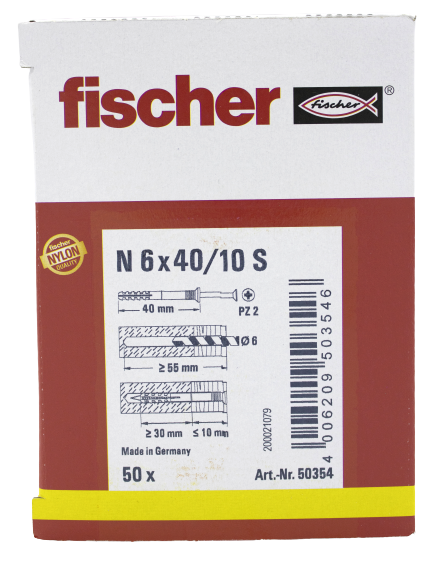 Alternatieve afbeelding voor Fischer slagpluggen N 6x40/10 S 50 stuks