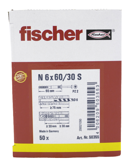 Alternatieve afbeelding voor Fischer slagpluggen N 6x60/30 S 50 stuks