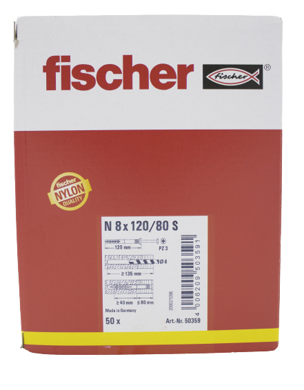 Alternatieve afbeelding voor Fischer slagpluggen N 8x120/80 S 50 stuks