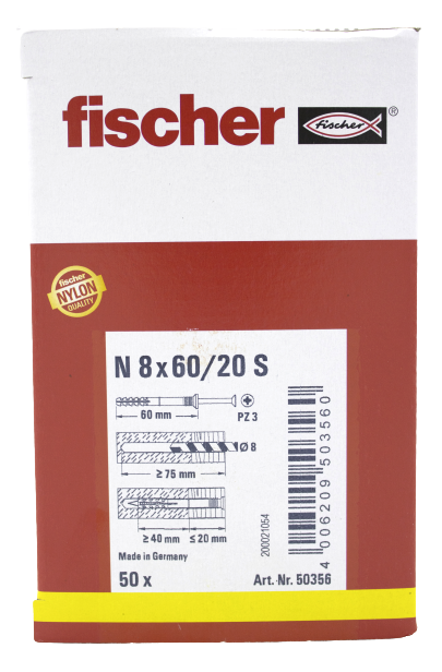 Alternatieve afbeelding voor Fischer slagpluggen N 8x60/20 S 50 stuks