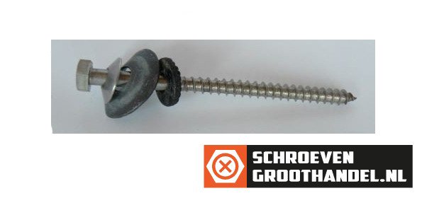 Alternatieve afbeelding voor Golfplaatschroef H3S-set met Din571 RVS A2 7x110mm 3-delige sluitschelp 50 stuks