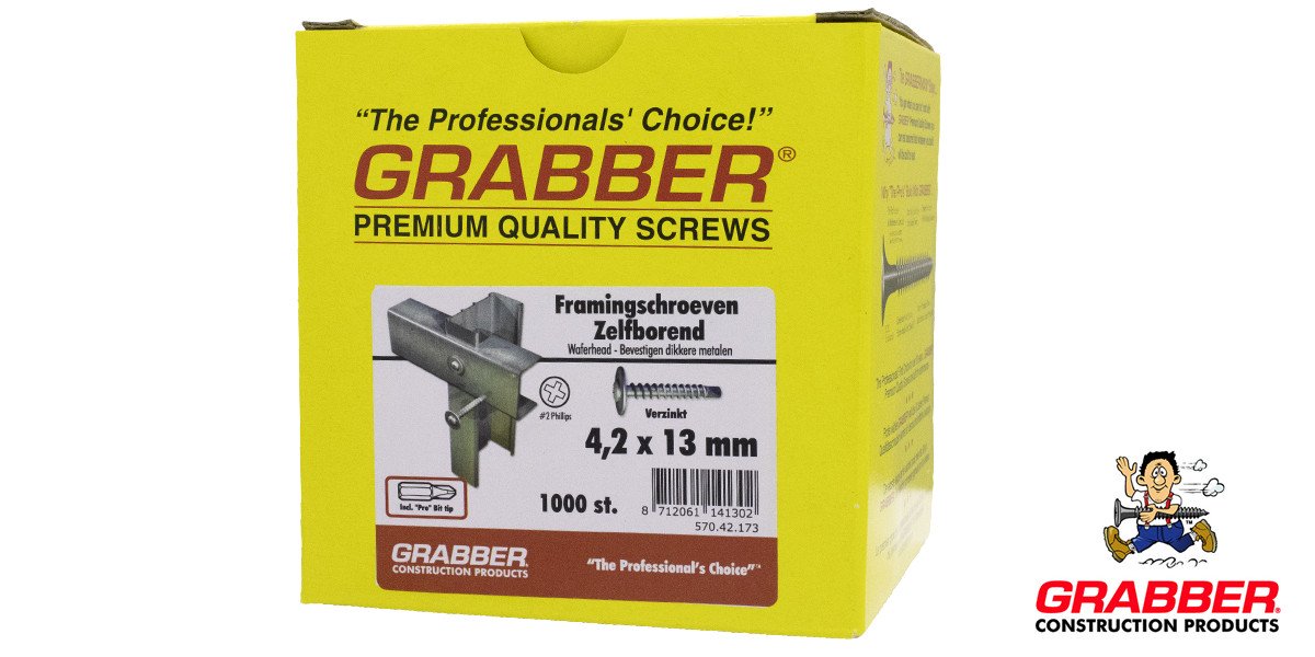 Alternatieve afbeelding voor Grabber framingschroef 4,2x13mm verzinkt met boorpunt PH2 1000 stuks
