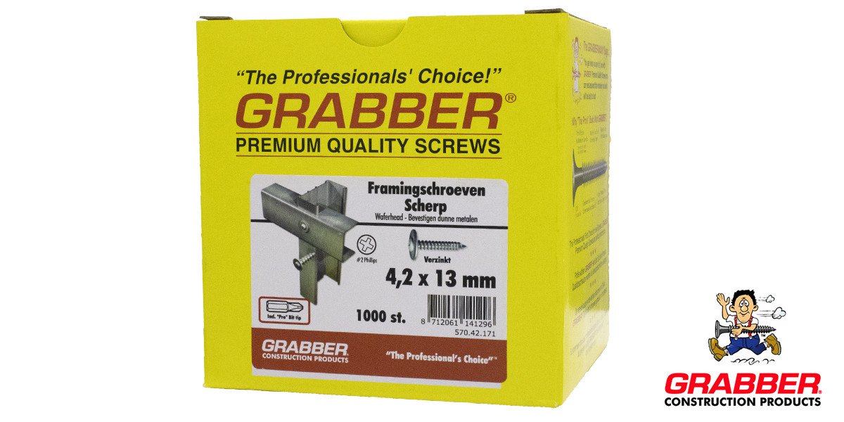 Alternatieve afbeelding voor Grabber framingschroef 4,2x13mm verzinkt met scherpe punt PH2 1000 stuks