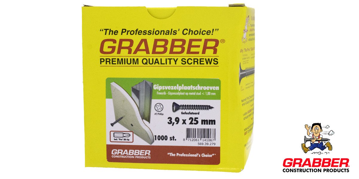 Alternatieve afbeelding voor Grabber gipsvezelplaatschroef 3,9x25mm gefosfateerd PH2 1000 stuks