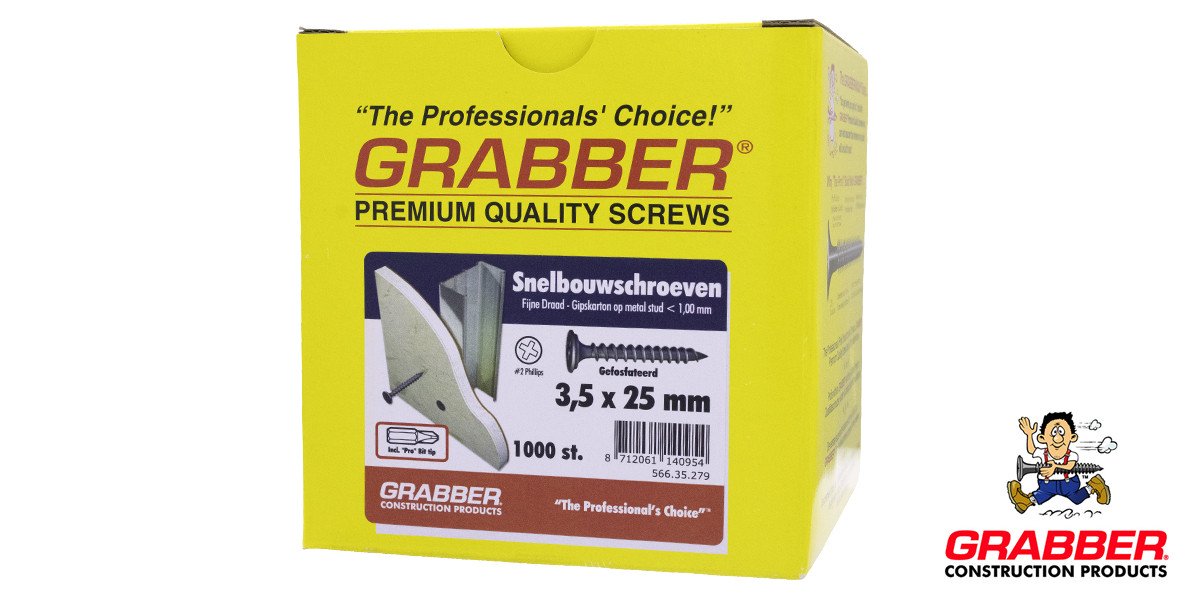Alternatieve afbeelding voor Grabber snelbouwschroef 3,5x25mm gefosfateerd fijn draad PH2 1000 stuks