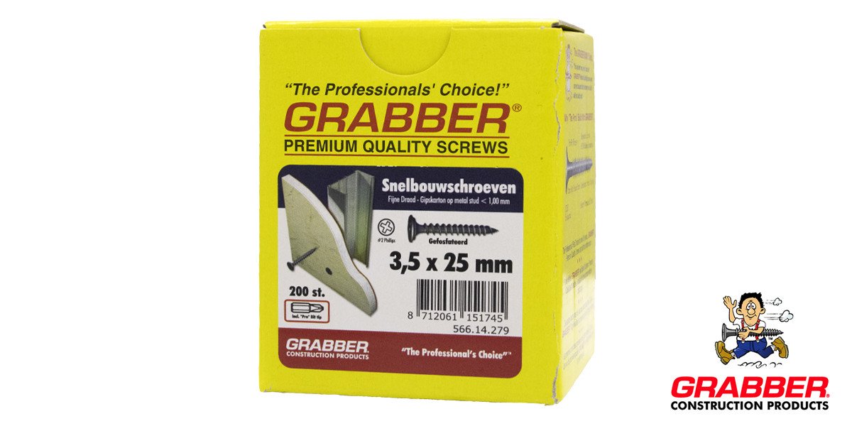 Alternatieve afbeelding voor Grabber snelbouwschroef 3,5x25mm gefosfateerd fijn draad PH2 200 stuks