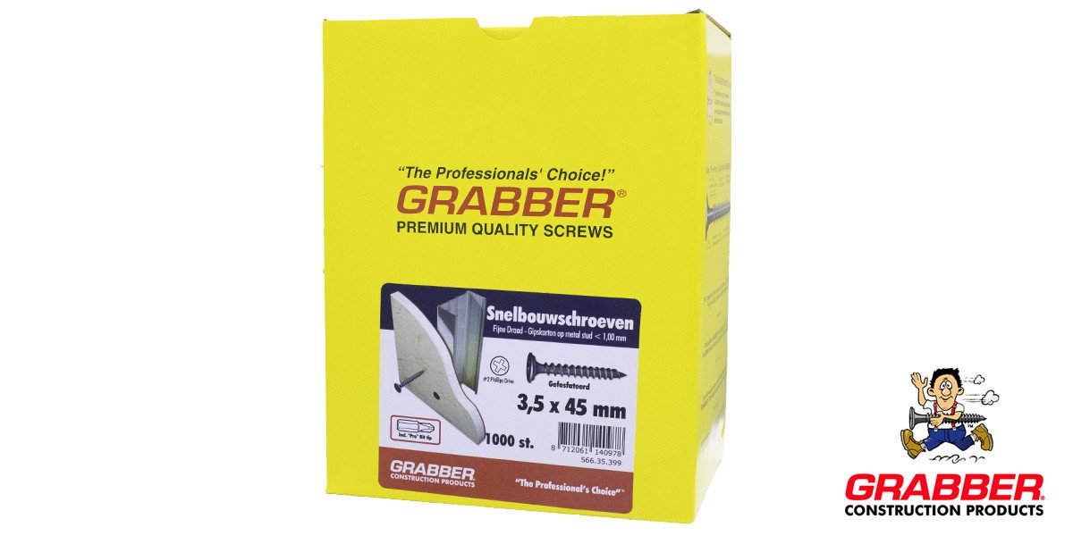 Alternatieve afbeelding voor Grabber snelbouwschroef 3,5x45mm gefosfateerd fijn draad PH2 1000 stuks