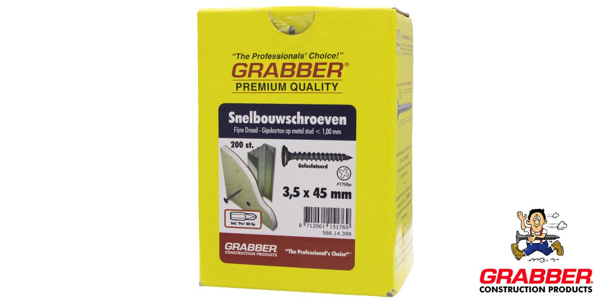 Alternatieve afbeelding voor Grabber snelbouwschroef 3,5x45mm gefosfateerd fijn draad PH2 200 stuks