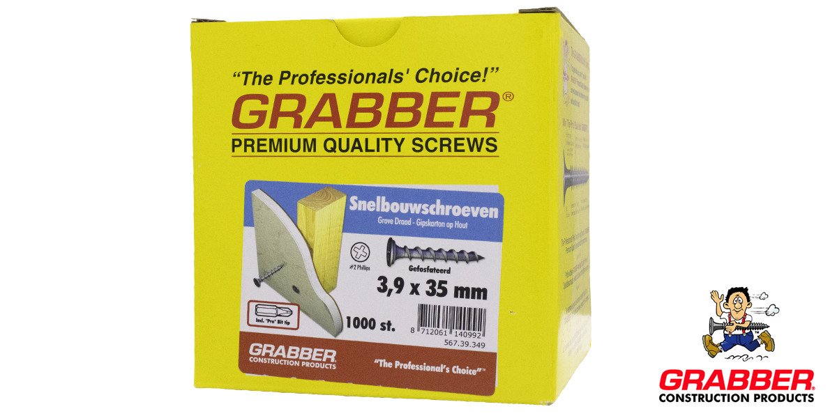 Alternatieve afbeelding voor Grabber snelbouwschroef 3,9x35mm gefosfateerd grof draad PH2 1000 stuks