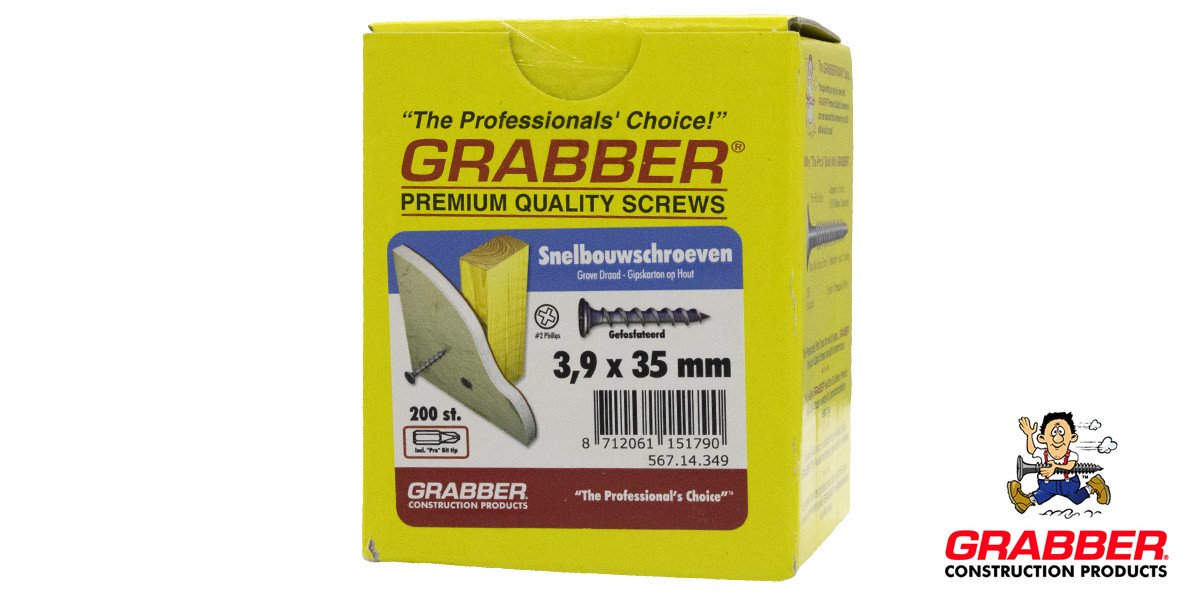 Alternatieve afbeelding voor Grabber snelbouwschroef 3,9x35mm gefosfateerd grof draad PH2 200 stuks