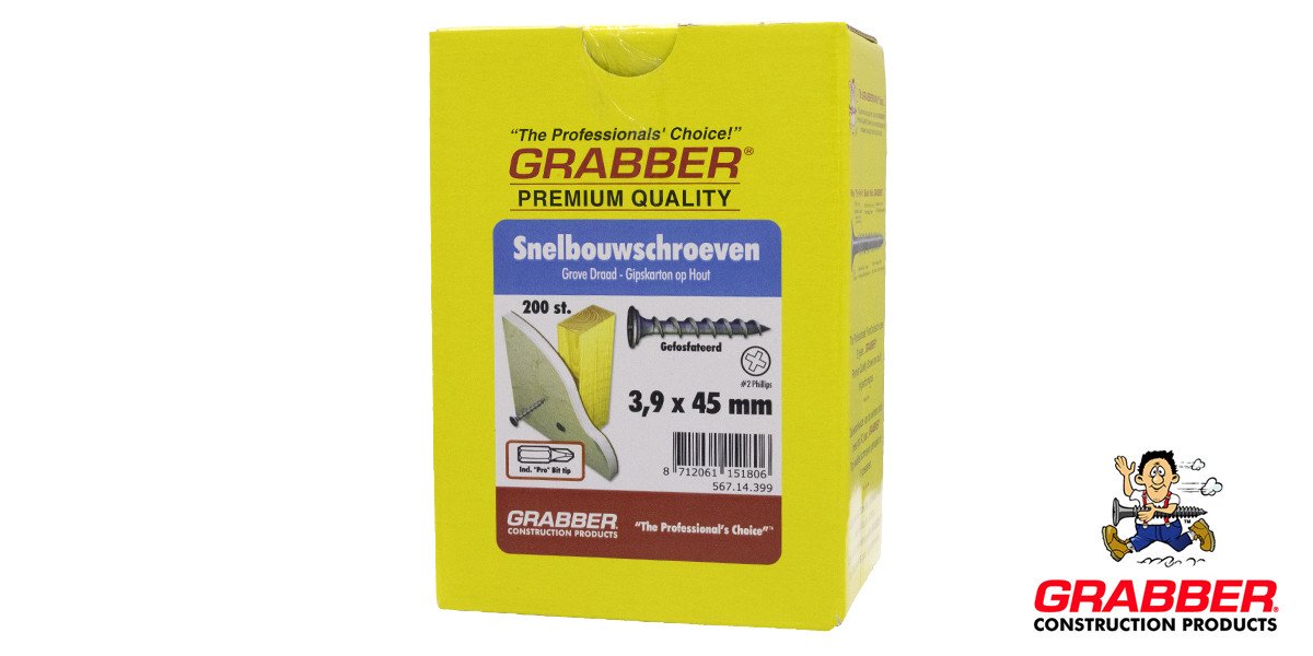Alternatieve afbeelding voor Grabber snelbouwschroef 3,9x45mm gefosfateerd grof draad PH2 200 stuks