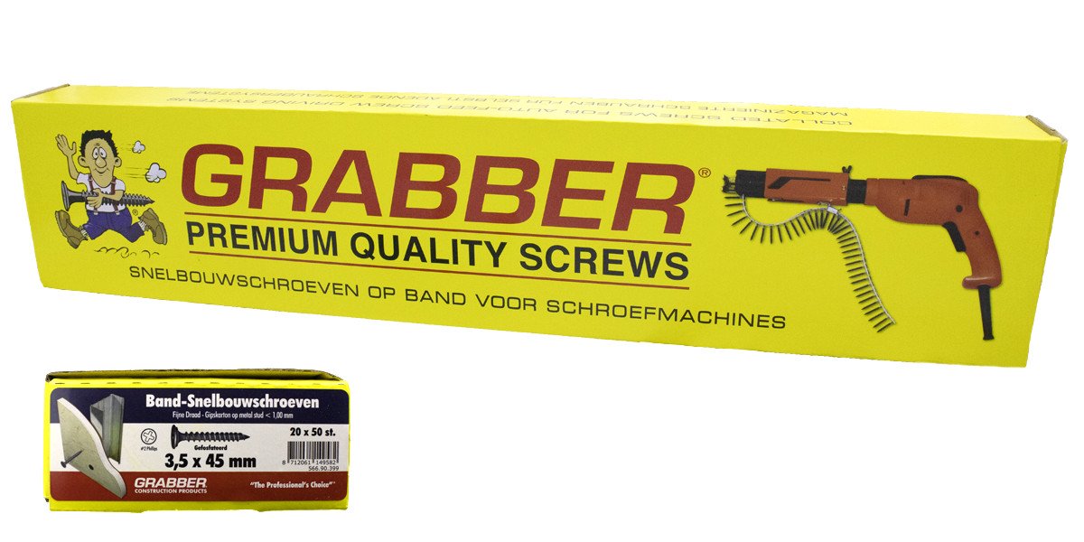 Alternatieve afbeelding voor Grabber snelbouwschroef op band 3,5x45mm gefosfateerd fijn draad PH2 1000 stuks