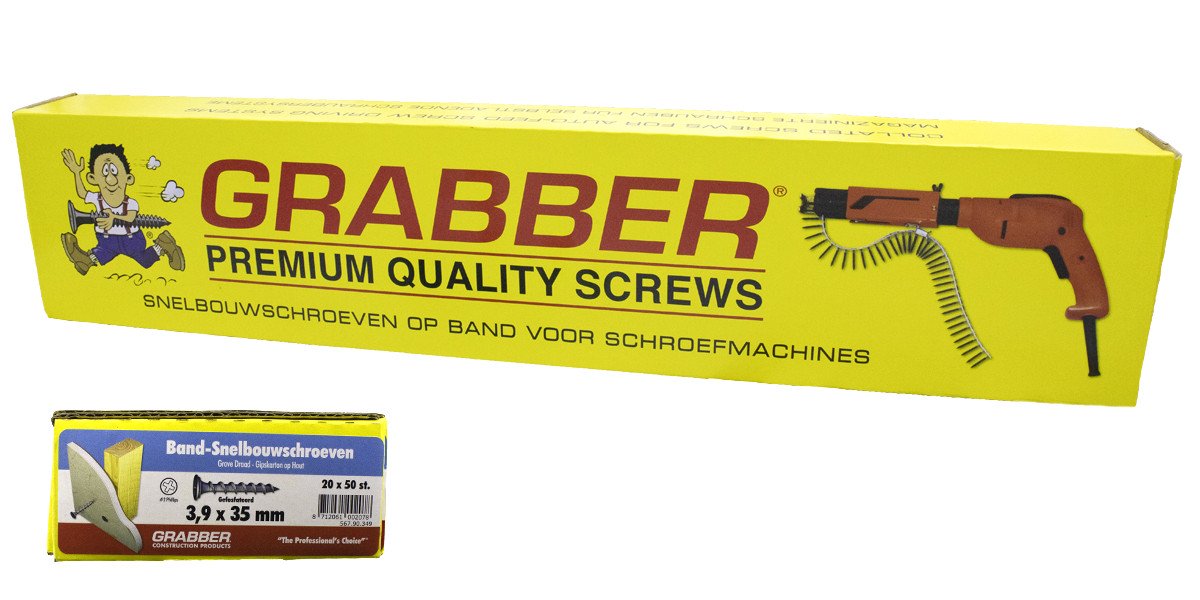 Alternatieve afbeelding voor Grabber snelbouwschroef op band 3,9x35mm gefosfateerd grof draad PH2 1000 stuks