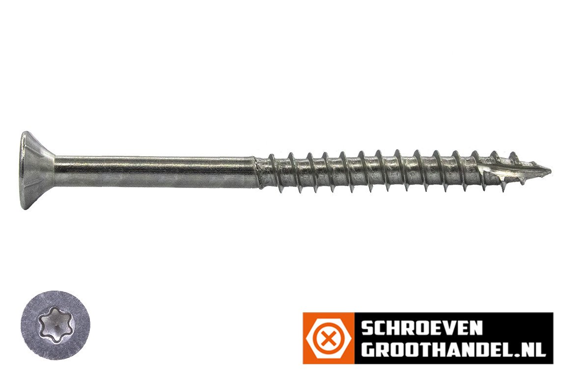 Alternatieve afbeelding voor Houtbouwschroeven 10x180/105mm RVS 410 C1 platkop TORX-40 deeldraad met Snijpunt 100 stuks