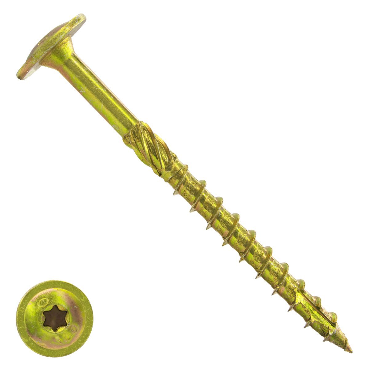 Alternatieve afbeelding voor Houtbouwschroeven 10x400/100 mm geel verzinkt discuskop TORX 25 stuks