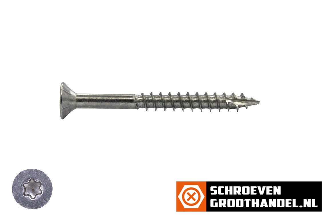 Alternatieve afbeelding voor Houtbouwschroeven 4x40/24mm RVS 410 C1 platkop TORX-20 deeldraad met Snijpunt 200 stuks