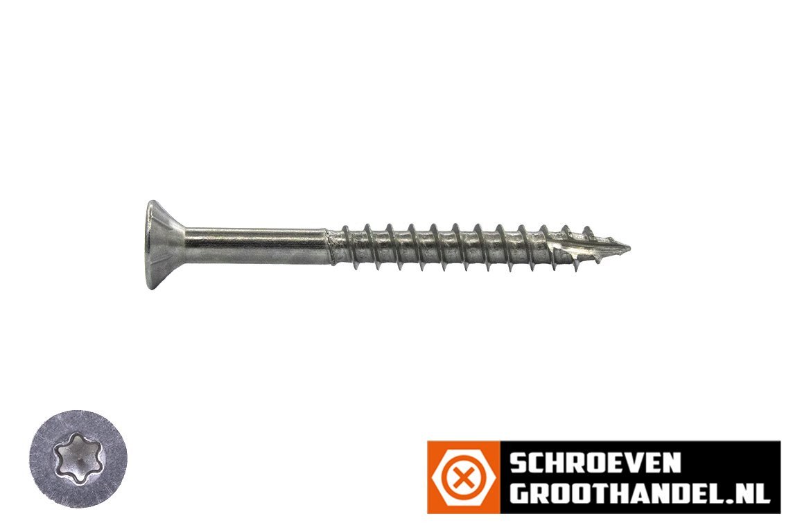 Alternatieve afbeelding voor Houtbouwschroeven 5x35/24mm RVS 410 C1 platkop TORX-25 deeldraad met Snijpunt 500 stuks