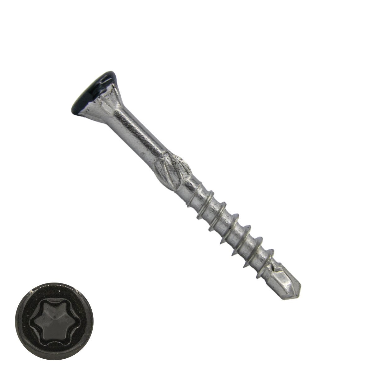 Alternatieve afbeelding voor Houtbouwschroeven CSK zelfborend 4,0x40/24 mm RVS C1 zwart RAL9005 freeskop TORX-15 200 stuks