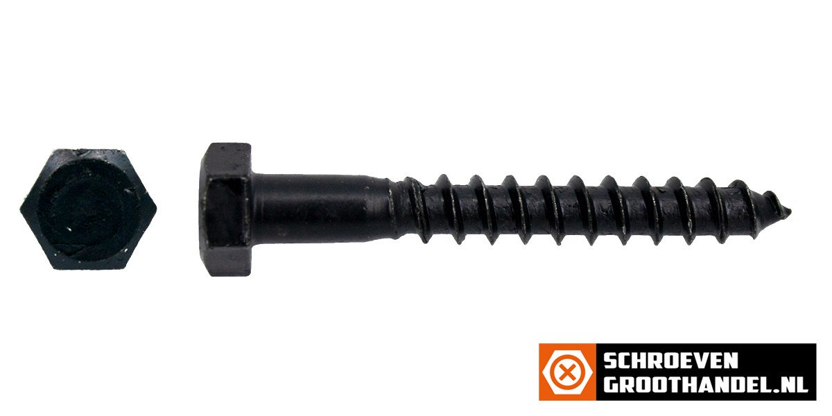 Alternatieve afbeelding voor Houtdraadbouten M6 zwart verzinkt 6x50 mm 25 stuks