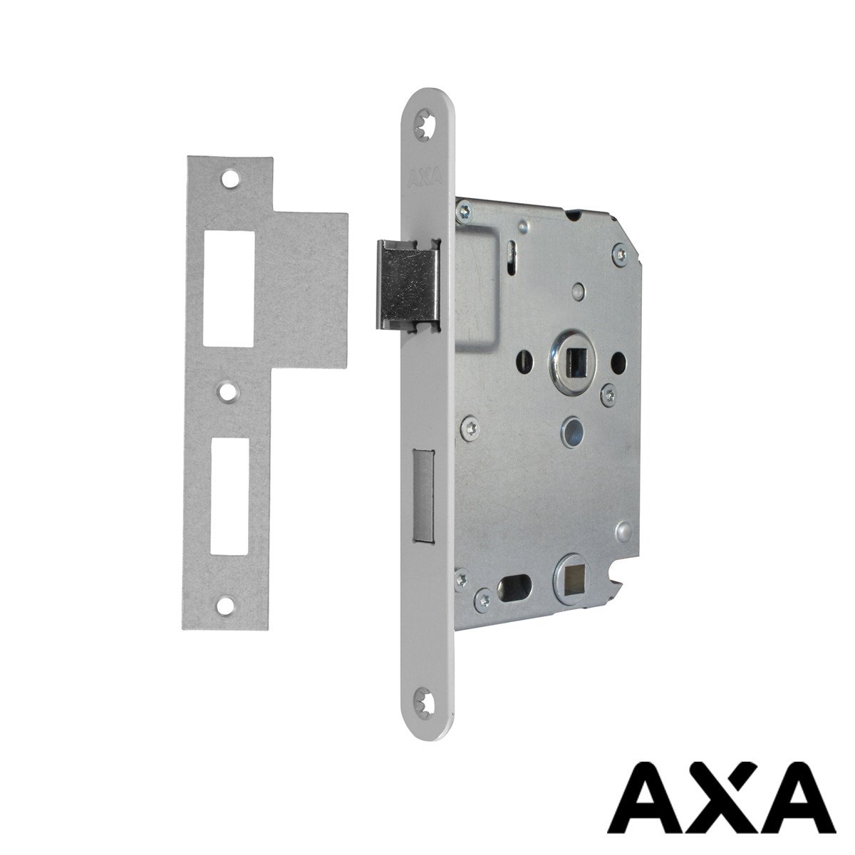 Alternatieve afbeelding voor Toilet- en badkamerslot wit 63mm voorplaat incl sluitplaat AXA