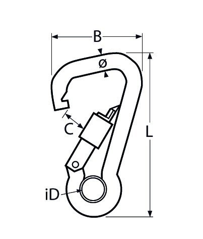 Alternatieve afbeelding voor Karabijnhaak asymetrisch met schroefsluiting 11x120mm RVS A4 1 stuk