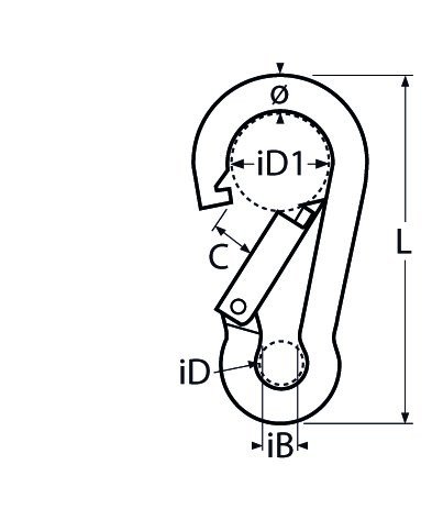 Alternatieve afbeelding voor Karabijnhaak met oog en grote sluiting 8x80mm RVS A4 1 stuk