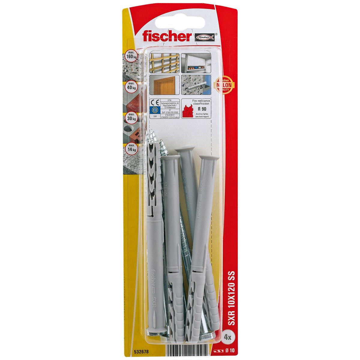 Alternatieve afbeelding voor Constructiepluggen SXR 10x120 SS met houtdraadbouten 4 stuks