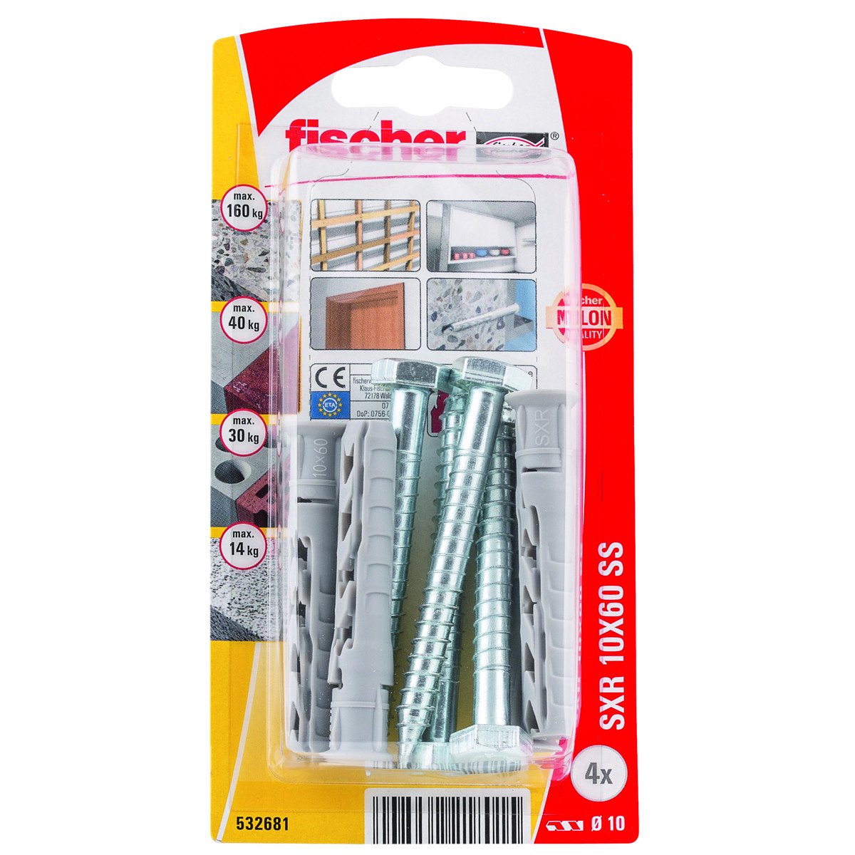 Alternatieve afbeelding voor Constructiepluggen SXR 10x60 met houtdraadbouten 7x65mm 4 stuks