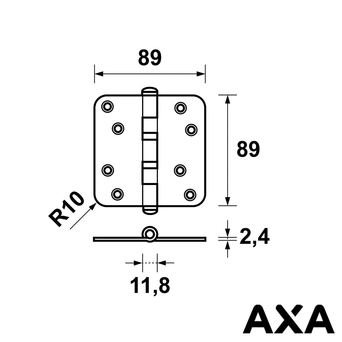 Alternatieve afbeelding voor Kogellager scharnier 89x89mm ronde hoek staal AXA