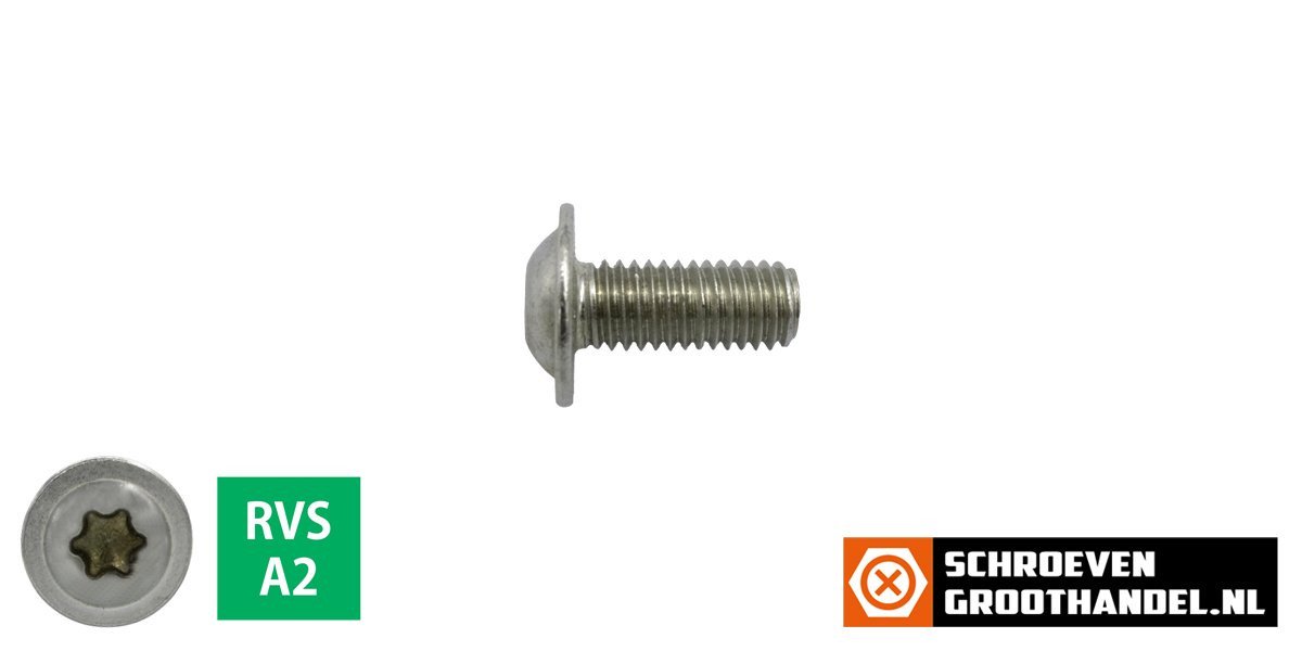 Alternatieve afbeelding voor Laagbolkopschroeven laagbolkop met flens M6 x 10mm  RVS A2 TORX-30 ISO7380-2 100 stuks