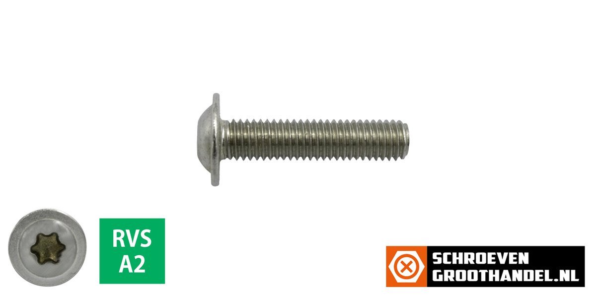 Alternatieve afbeelding voor Laagbolkopschroeven laagbolkop met flens M6 x 16mm RVS A2 TORX-30 ISO7380-2 100 stuks