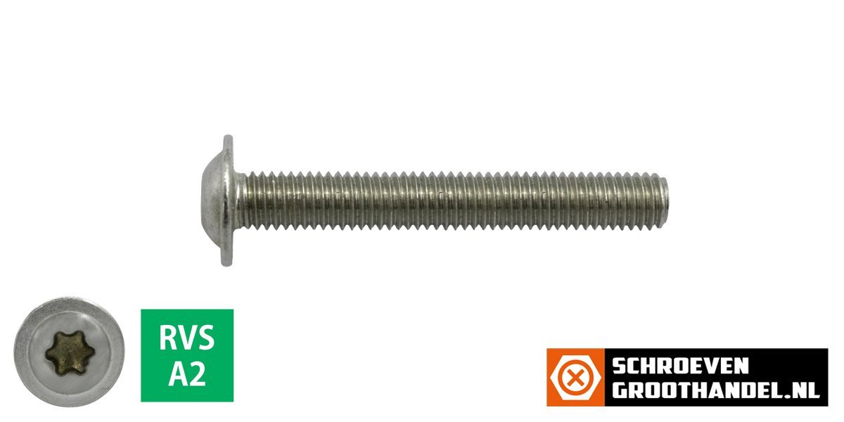 Alternatieve afbeelding voor Laagbolkopschroeven laagbolkop met flens M6 x 60mm RVS A2 TORX-30 ISO7380-2 100 stuks