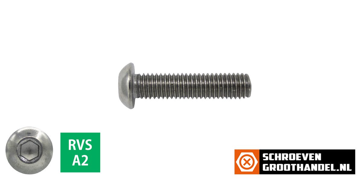 Alternatieve afbeelding voor Laagbolkopschroeven laagbolkop M6 x 12mm RVS A2 ISO7380-1 100 stuks
