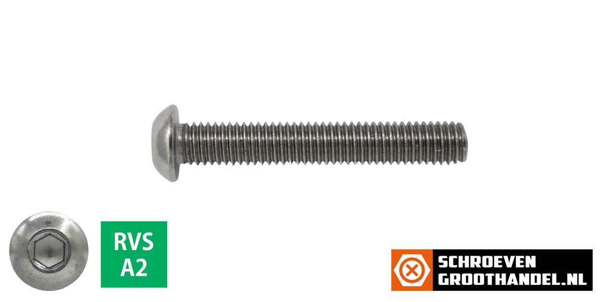 Alternatieve afbeelding voor Laagbolkopschroeven laagbolkop M6 x 25mm RVS A2 ISO7380-1 100 stuks