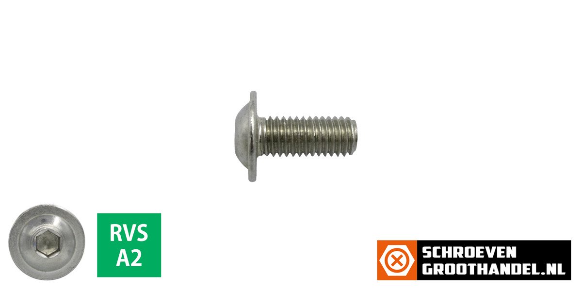 Alternatieve afbeelding voor Laagbolkopschroeven laagbolkop met flens M4 x 10mm RVS A2 ISO7380-2 100 stuks