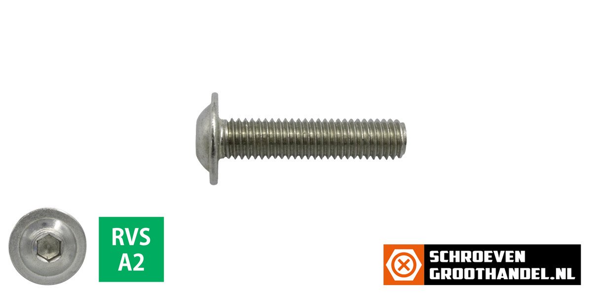 Alternatieve afbeelding voor Laagbolkopschroeven laagbolkop met flens M6 x 20mm RVS A2 ISO7380-2 100 stuks