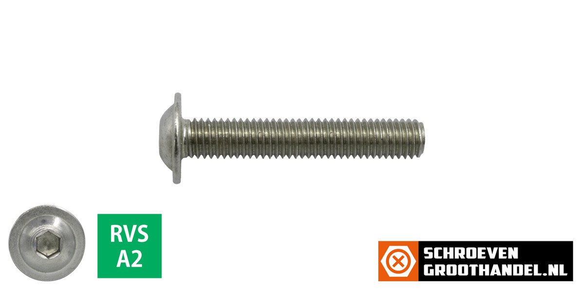 Alternatieve afbeelding voor Laagbolkopschroeven laagbolkop met flens M6 x 25mm RVS A2 ISO7380-2 100 stuks