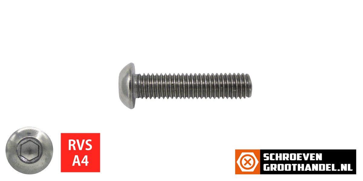 Alternatieve afbeelding voor Laagbolkopschroeven laagbolkop M6 x 12mm RVS A4 ISO7380-1 50 stuks