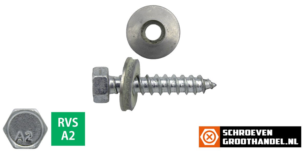 Alternatieve afbeelding voor Montageschroeven RVS A2 6,5x25mm met afdichtring 16mm 200 stuks