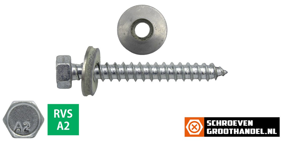 Alternatieve afbeelding voor Montageschroeven RVS A2 6,5x45mm met afdichtring 16mm 200 stuks