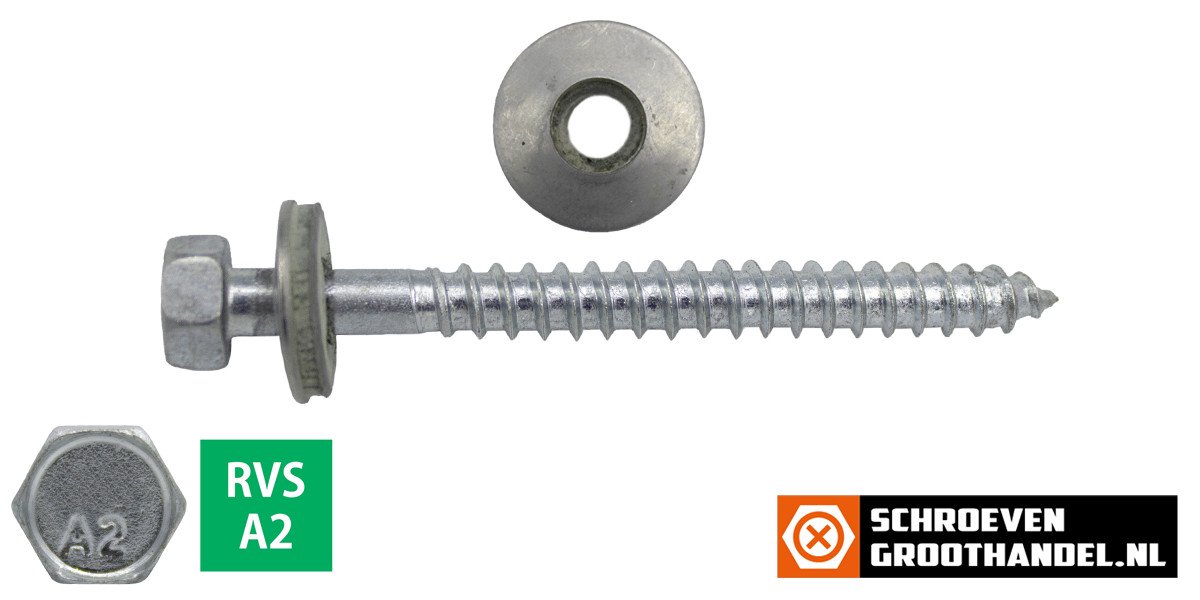 Alternatieve afbeelding voor Montageschroeven RVS A2 6,5x75mm met afdichtring 16mm 100 stuks