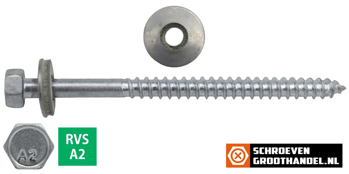 Alternatieve afbeelding voor Montageschroeven RVS A2 6,5x175mm met afdichtring 16mm 100 stuks