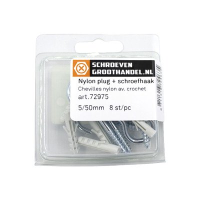 Alternatieve afbeelding voor Nylon pluggen 5mm met schroefhaken 50mm 8 stuks