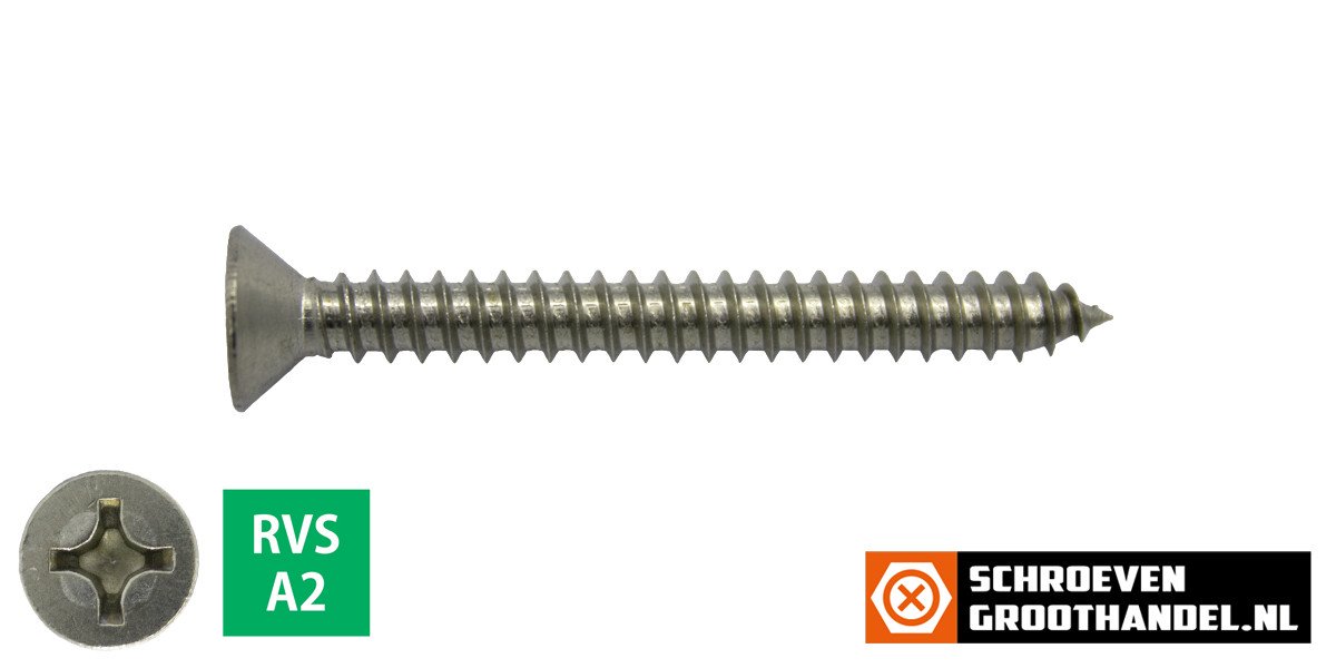Alternatieve afbeelding voor Parkers RVS A2 3,9x45mm platkop philips DIN 7982 200 stuks
