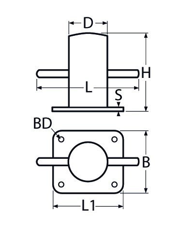 Alternatieve afbeelding voor Bolder voetplaat 130mm RVS A4 1 stuk