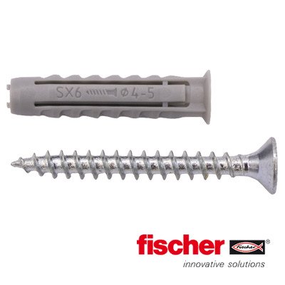 Alternatieve afbeelding voor Fischer pluggen SX 6x30 S met schroeven 4,5x40mm 15 stuks