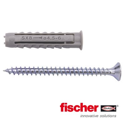 Alternatieve afbeelding voor Fischer pluggen SX 8x40 S met schroeven 5x55mm 10 stuks