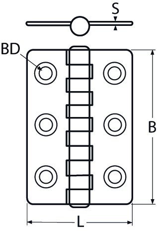 Alternatieve afbeelding voor Scharnier 40x60mm RVS A2 1 stuk