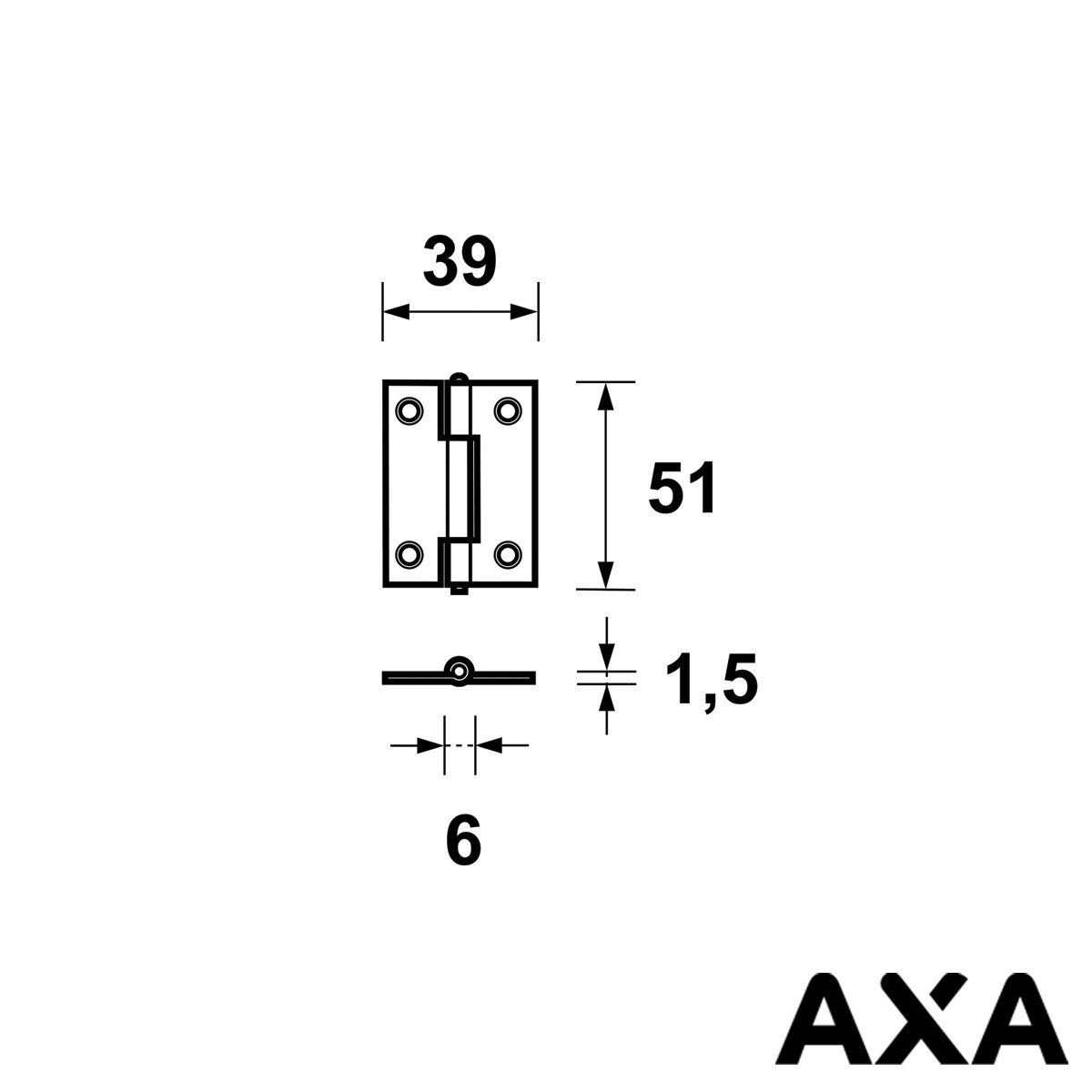 Alternatieve afbeelding voor Scharnier 51x39mm ongelagerd AXA