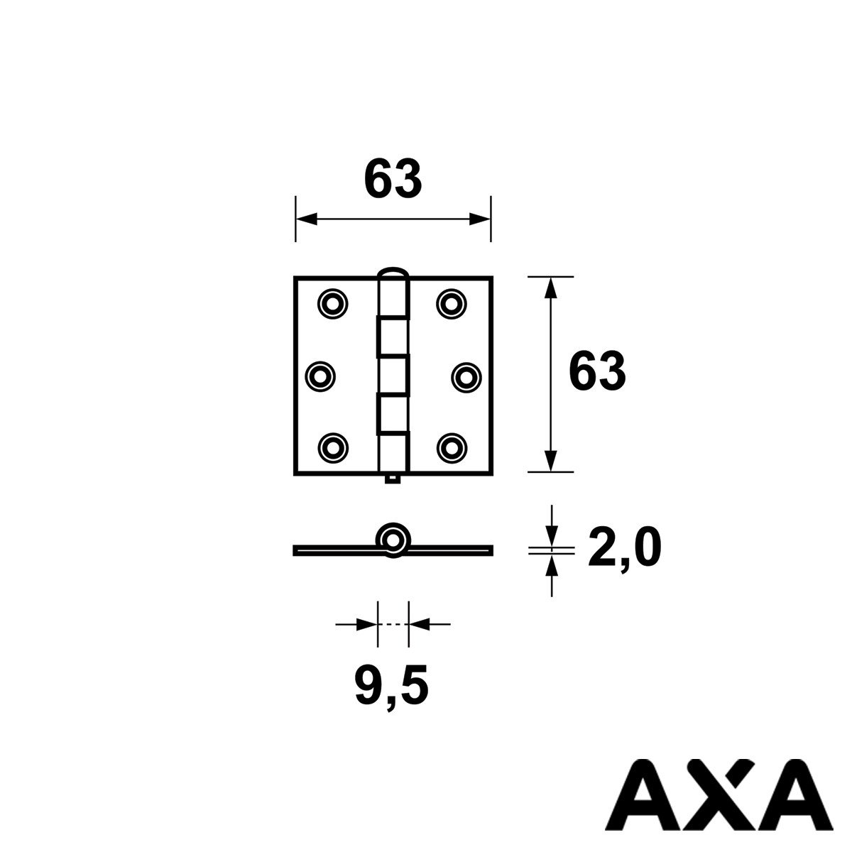 Alternatieve afbeelding voor Stalen scharnier 63x63mm ongelagerd AXA